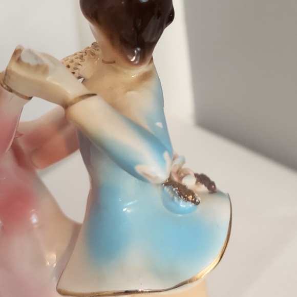 Vyg Dancing Couple Figurine Porcelain Ballroom Flowers Pink Dress Blue Outfit - Picture 9 of 10